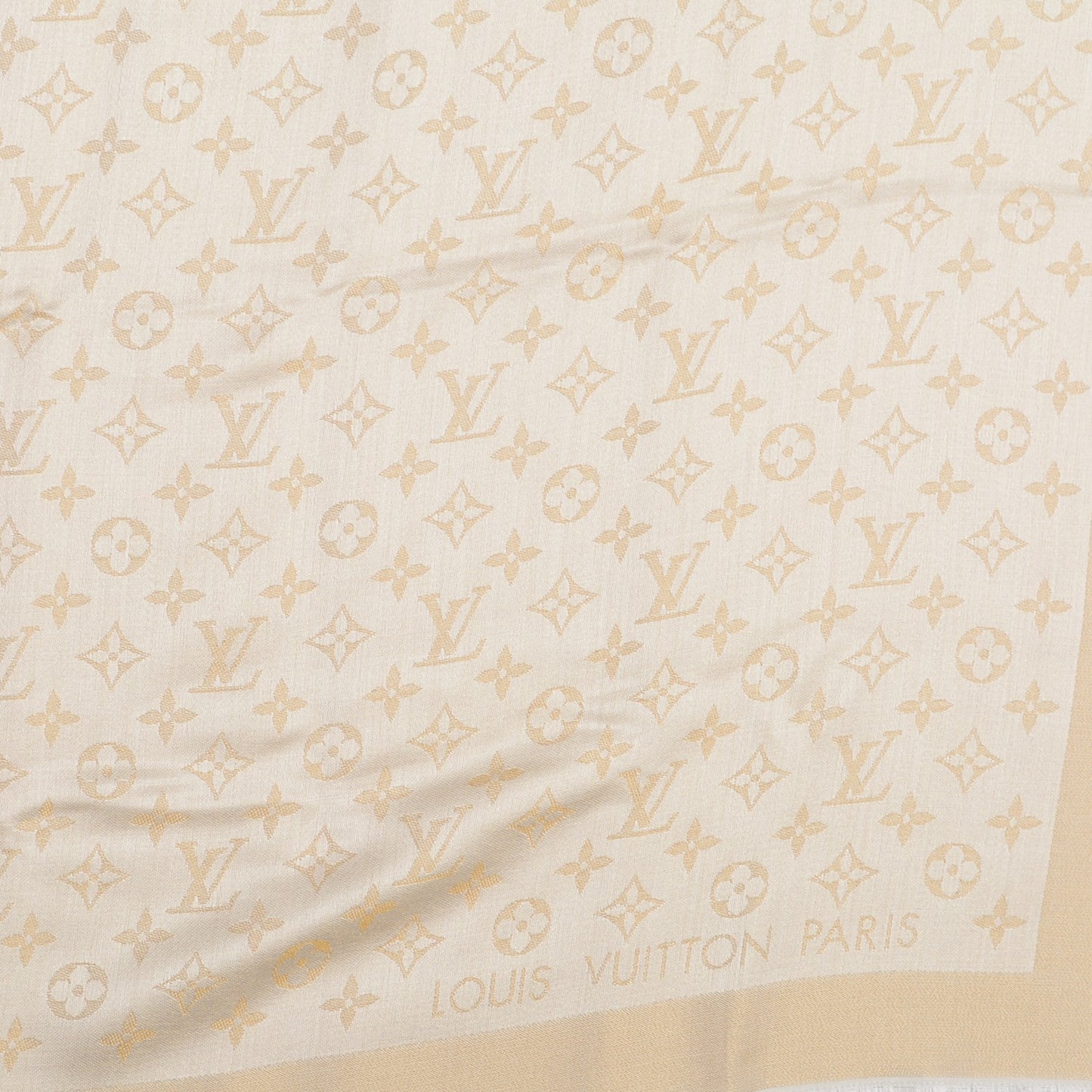 Silk Wool Monogram Shine Shawl White
