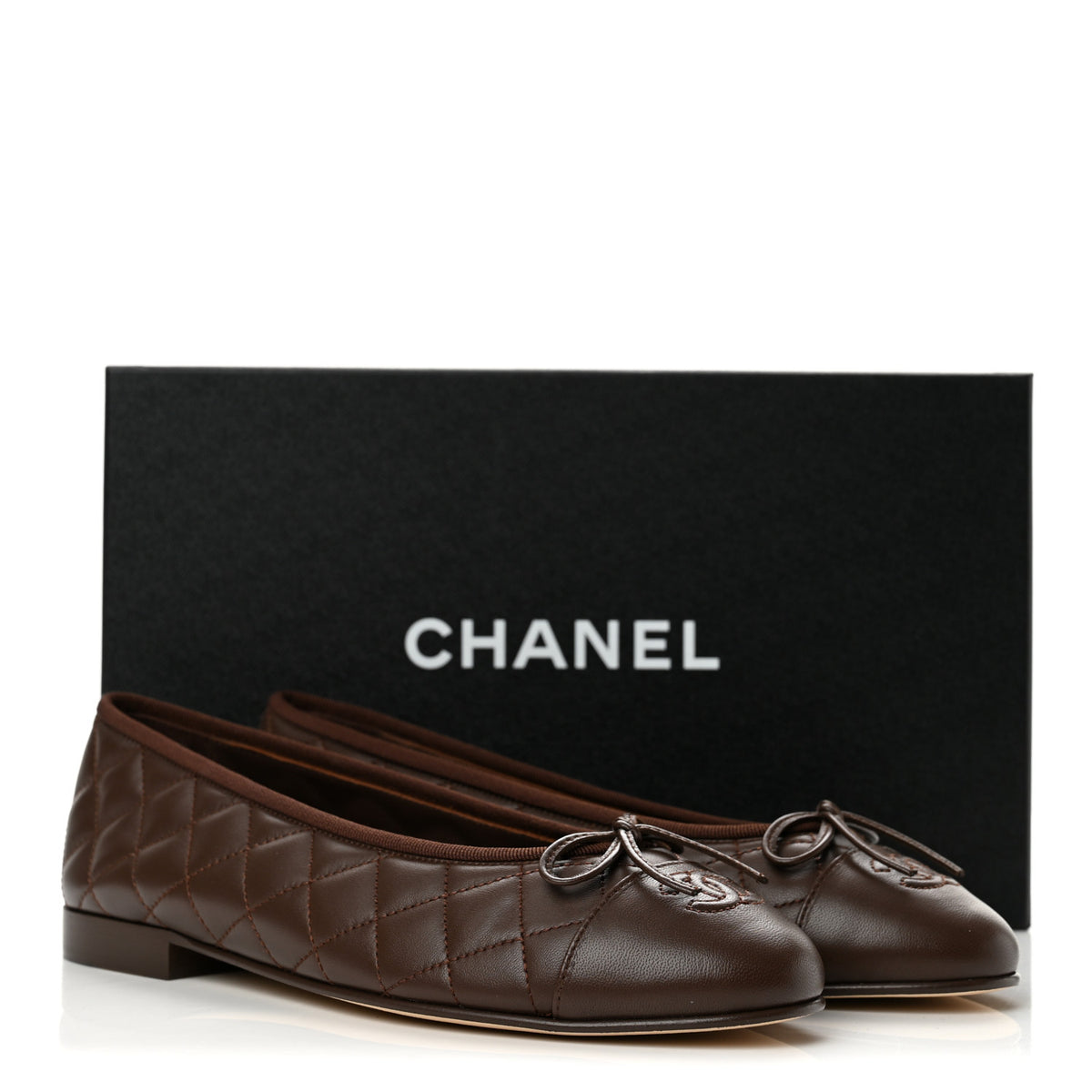 Chanel Lambskin Quilted CC Cap Toe Ballerina Flats 38.5 Dark Brown 10 of 10