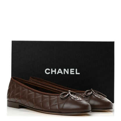 Chanel Lambskin Quilted CC Cap Toe Ballerina Flats 38.5 Dark Brown 10 of 10