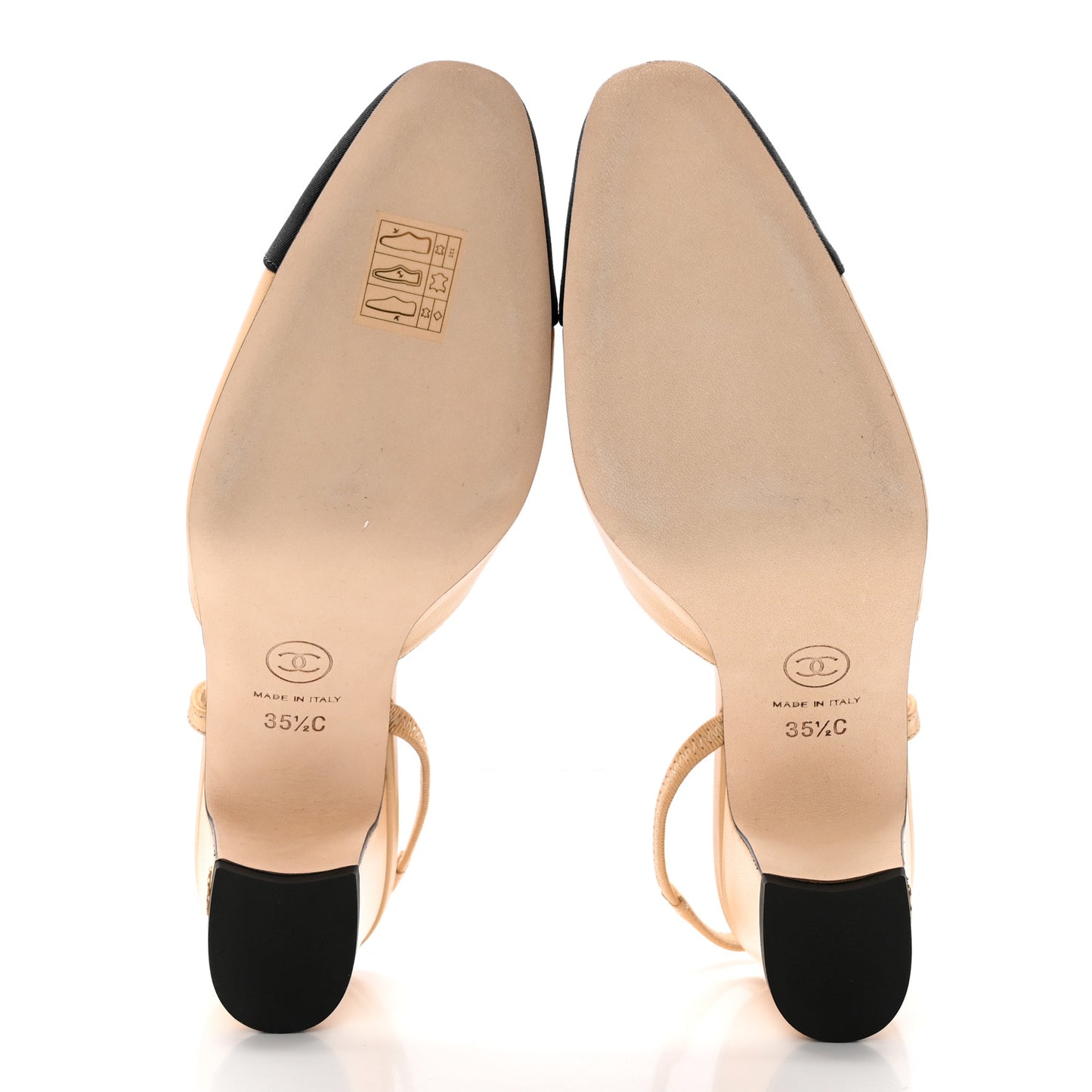 Goatskin Grosgrain Cap Toe CC Slingback Pumps 35.5 Beige Black