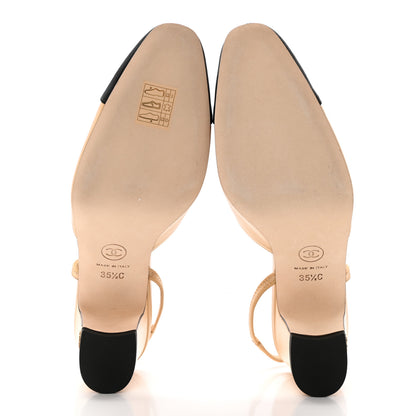 Chanel Goatskin Grosgrain Cap Toe CC Slingback Pumps 35.5 Beige Black 5 of 11