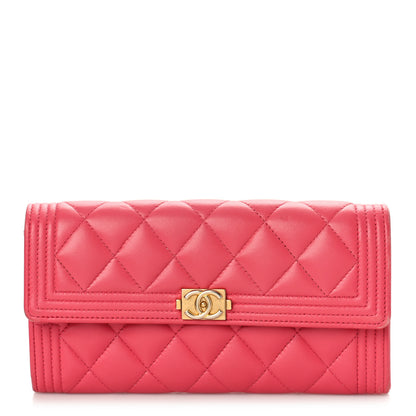 Chanel Lambskin Quilted Large Boy Gusset Flap Wallet Pink 1 of 12