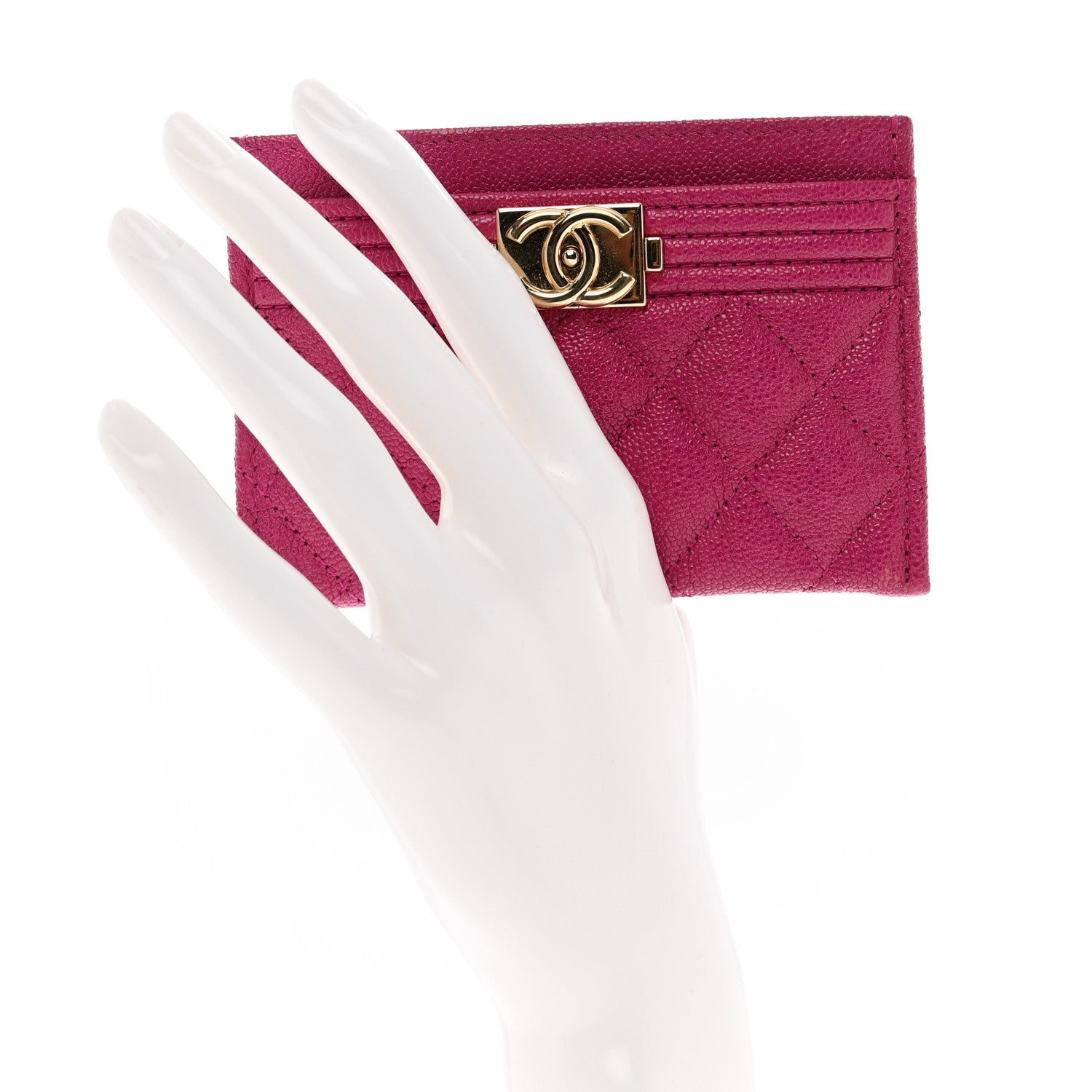 Chanel Caviar Quilted Boy Card Holder Fuchsia 2 of 8