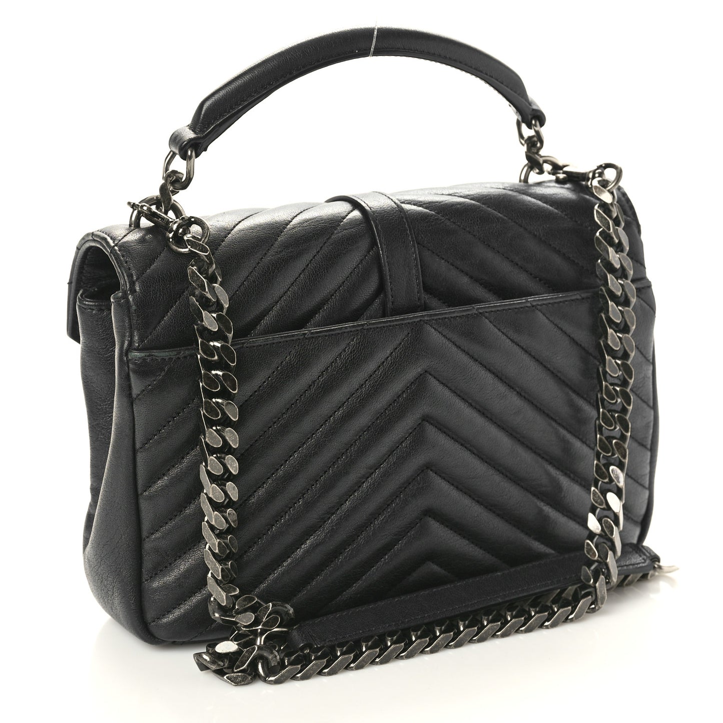 Sheepskin Matelasse Chevron Monogram Medium College Bag Black