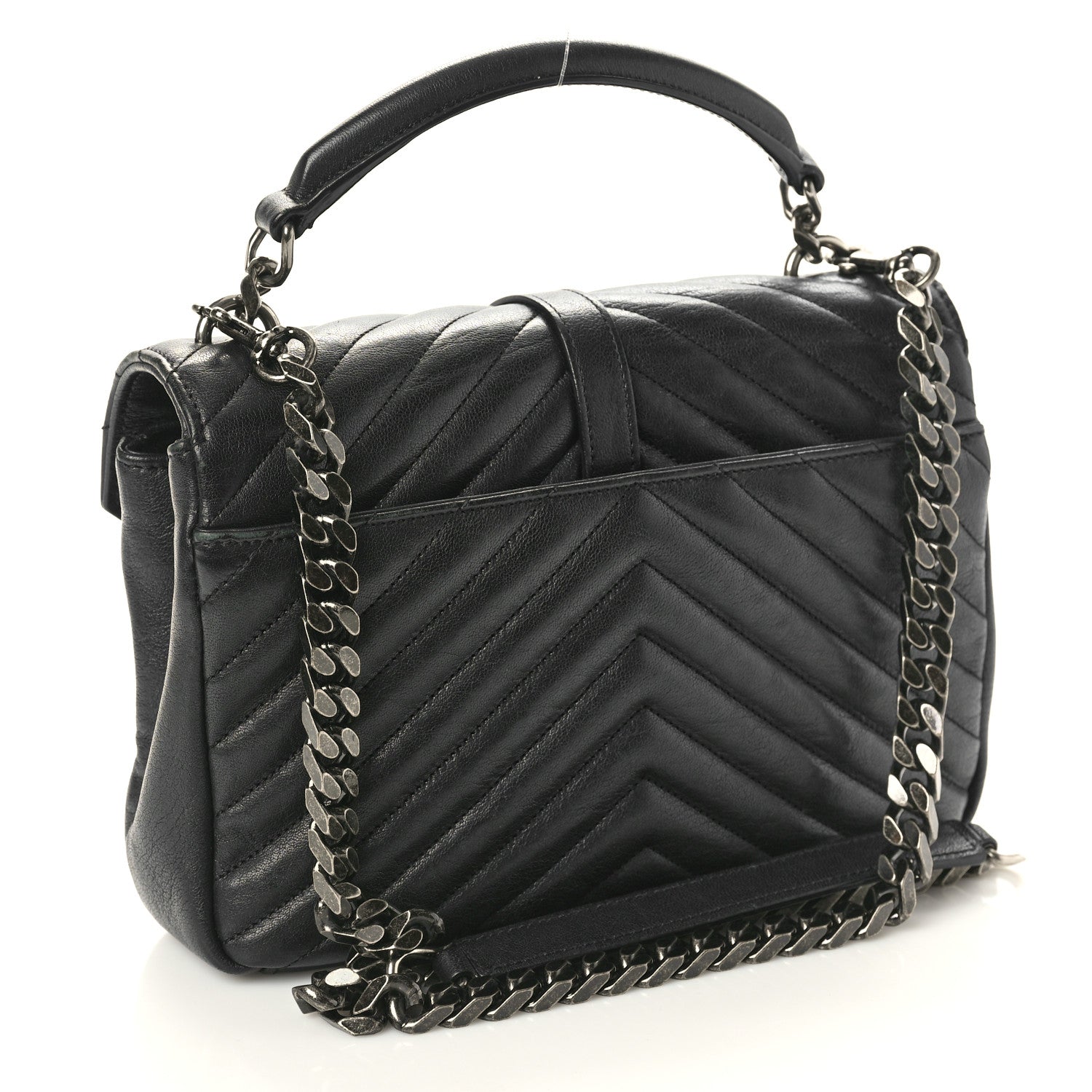 Saint Laurent Sheepskin Matelasse Chevron Monogram Medium College Bag Black 2 of 11