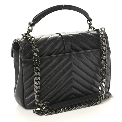 Saint Laurent Sheepskin Matelasse Chevron Monogram Medium College Bag Black 2 of 11