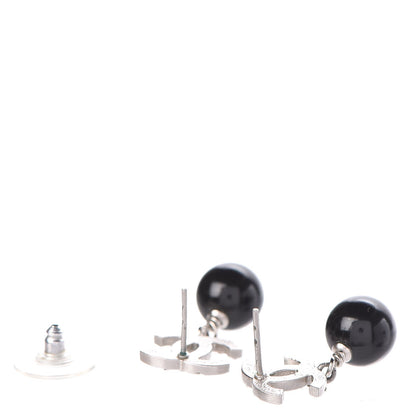 Chanel Crystal Bead CC Drop Earrings Ruthenium Black 3 of 6