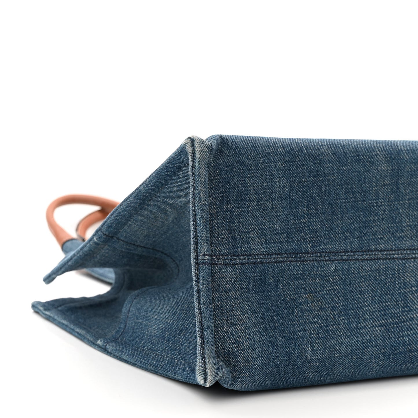 Denim Calfskin Logo Tote Blue Tan
