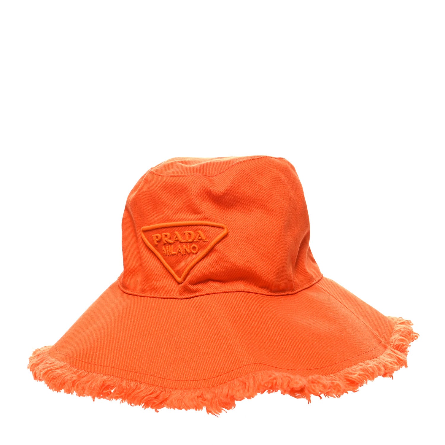 Prada Drill Nylon Triangle Logo Embroidered Womens Wide Brim Hat S Arancio 1 of 8