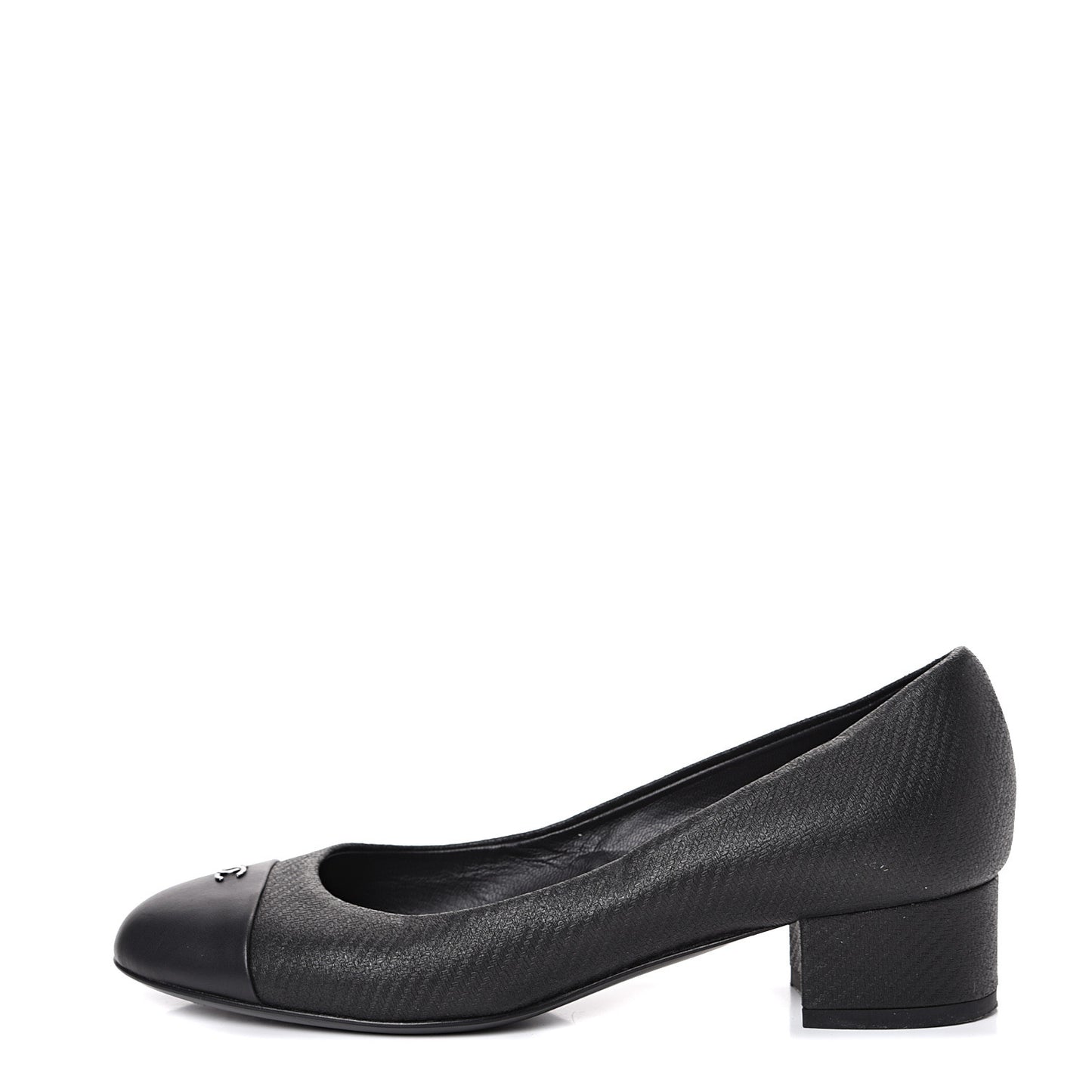 Embossed Lambskin CC Cap Toe Pump 36 Black