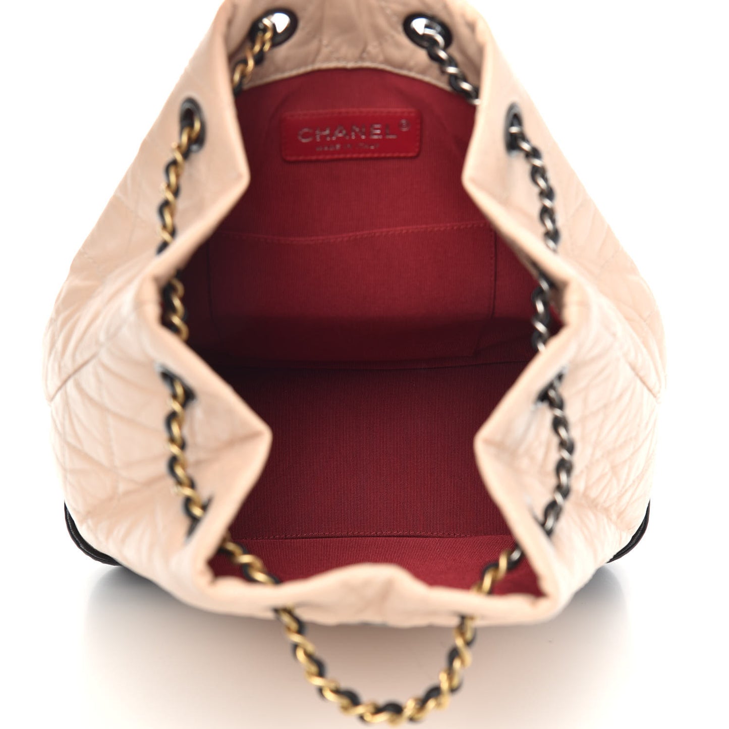 Aged Calfskin Quilted Small Gabrielle Backpack Beige Black