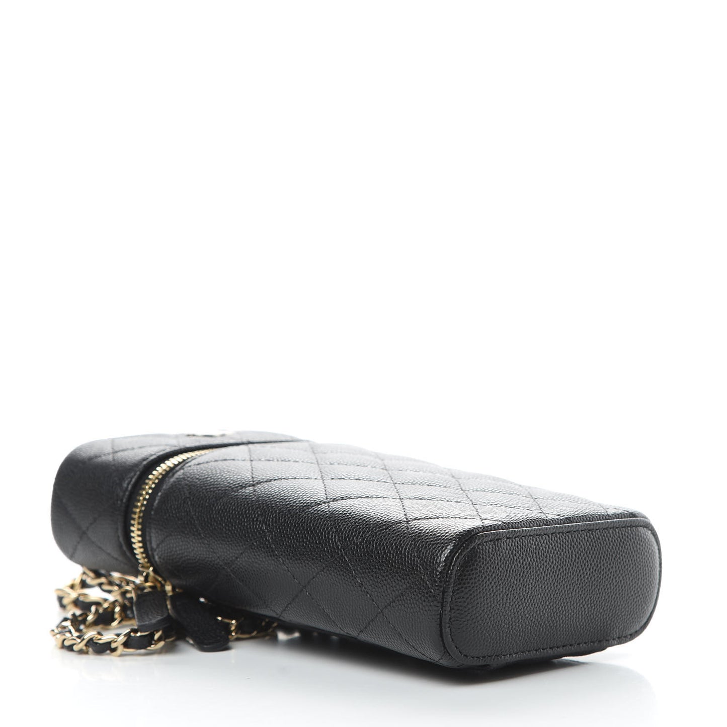 Caviar Quilted Phone Holder With Chain Black
