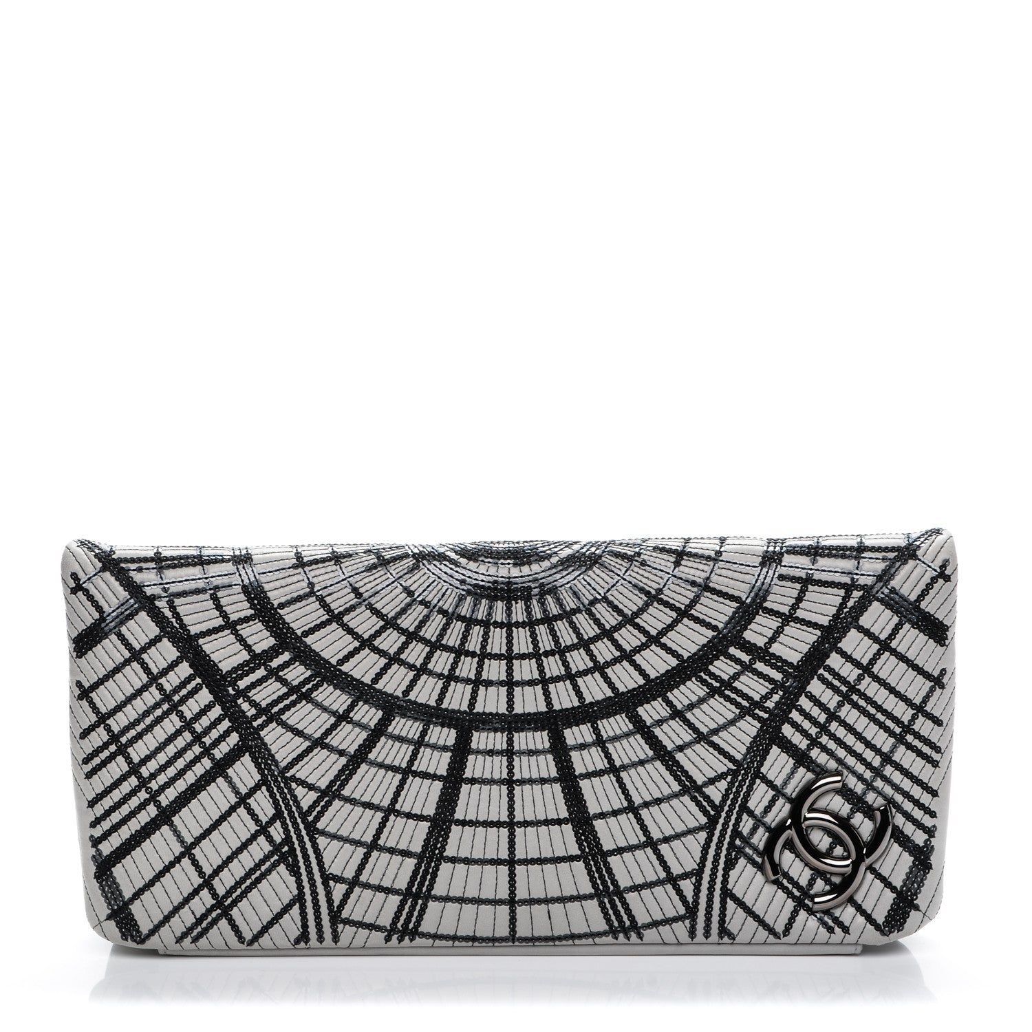 Chanel Calfskin Sequin Embellished Clutch Flap Grey Black 1 of 8