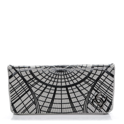 Chanel Calfskin Sequin Embellished Clutch Flap Grey Black 1 of 8