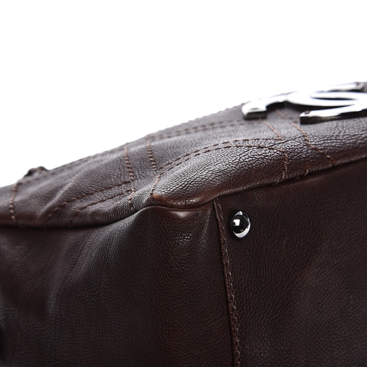 Calfskin Small Diamond Stitch Tote Dark Brown