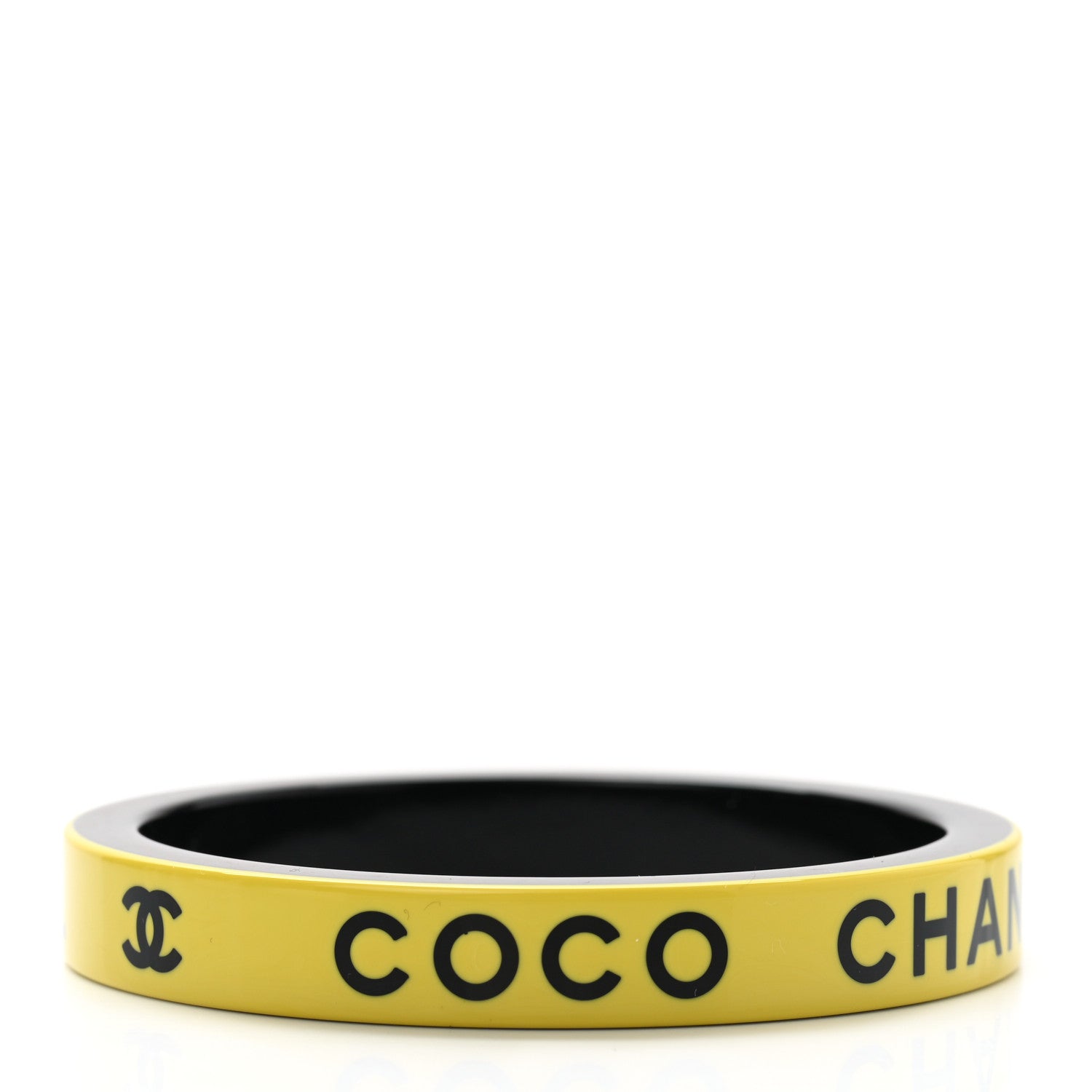 Chanel Resin Logo Bangle Bracelet Yellow Black 3 of 4