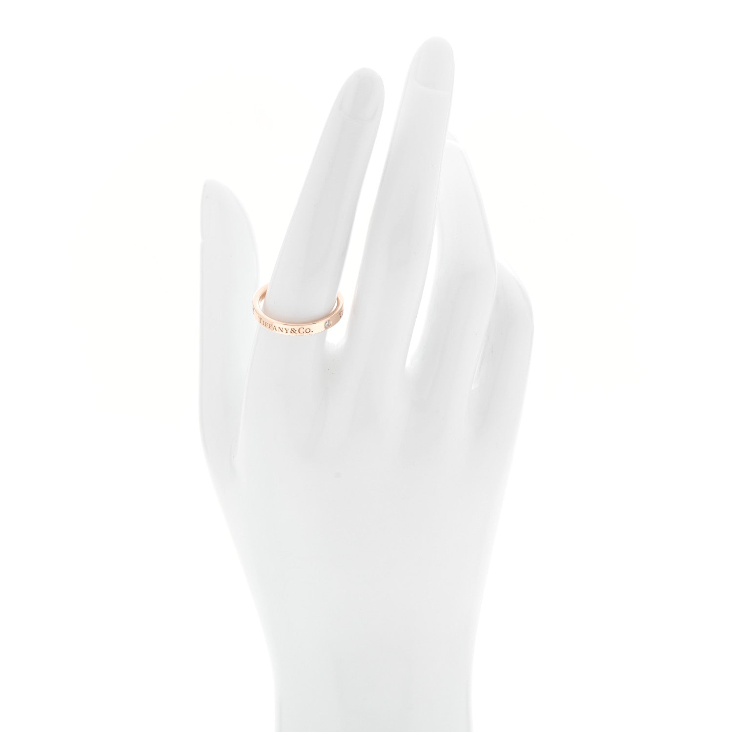 Tiffany 18K Rose Gold Diamond Logo Band Ring 56 7.75 2 of 5