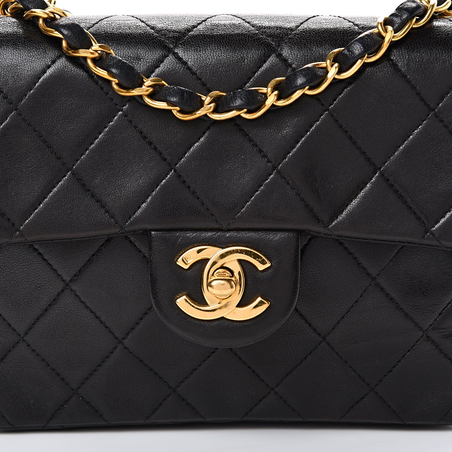 Lambskin Quilted Mini Square Flap Black
