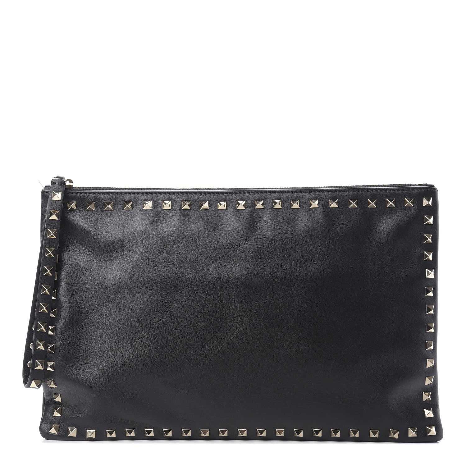 Valentino Garavani Vitello Large Rockstud Zip Wristlet Pouch Black 1 of 12