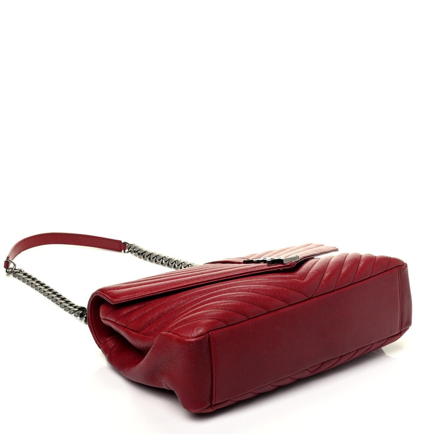 Sheepskin Matelasse Chevron Large College Monogram Satchel Oxblood
