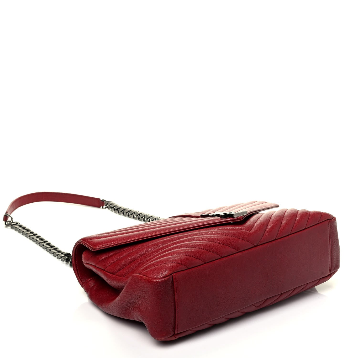 Saint Laurent Sheepskin Matelasse Chevron Large College Monogram Satchel Oxblood 5 of 10