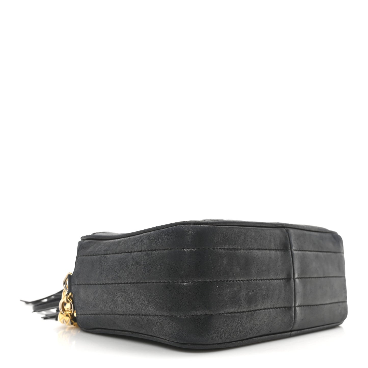 Lambskin Vertical Quilted Tassel Camera Case Black