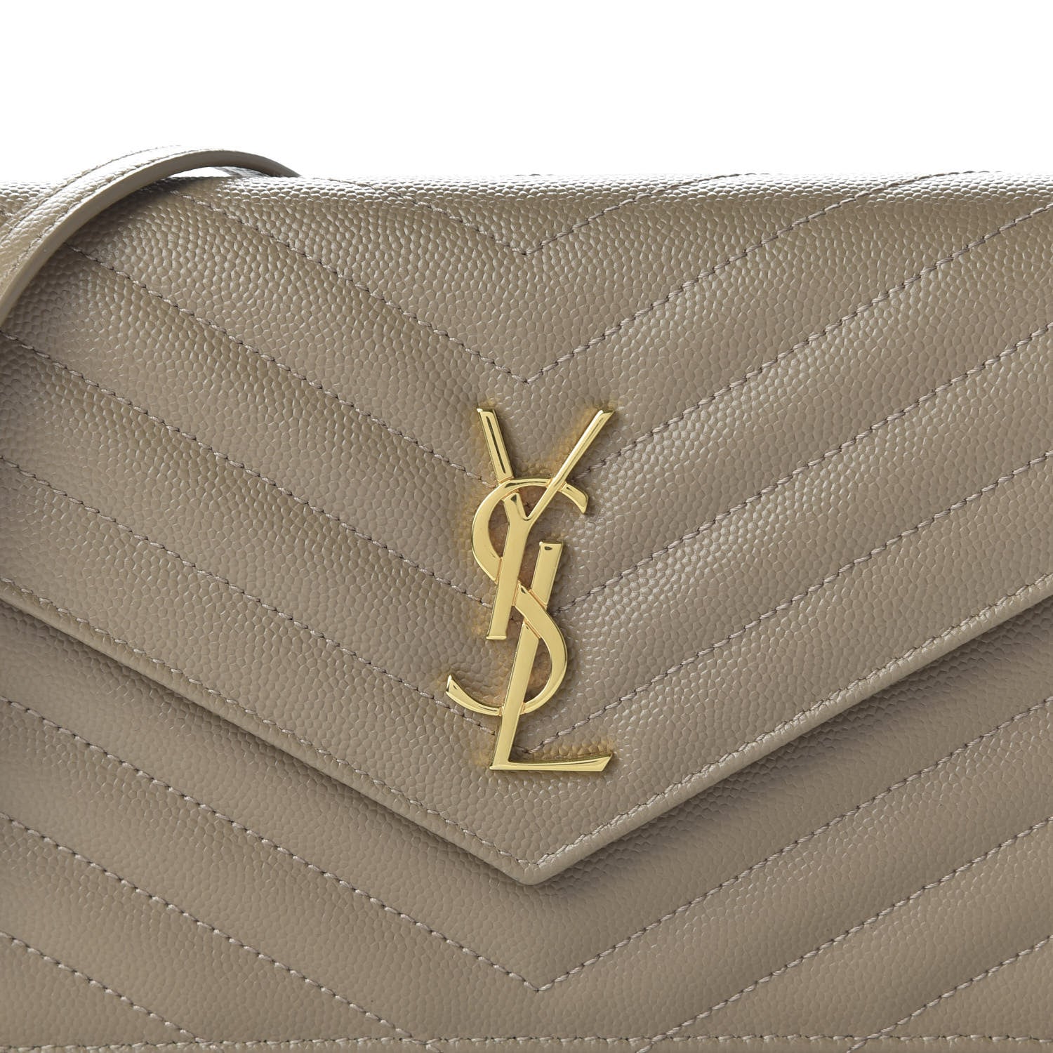 Saint Laurent Grain De Poudre Matelasse Chevron Monogram Envelope Chain Wallet Taupe 9 of 9