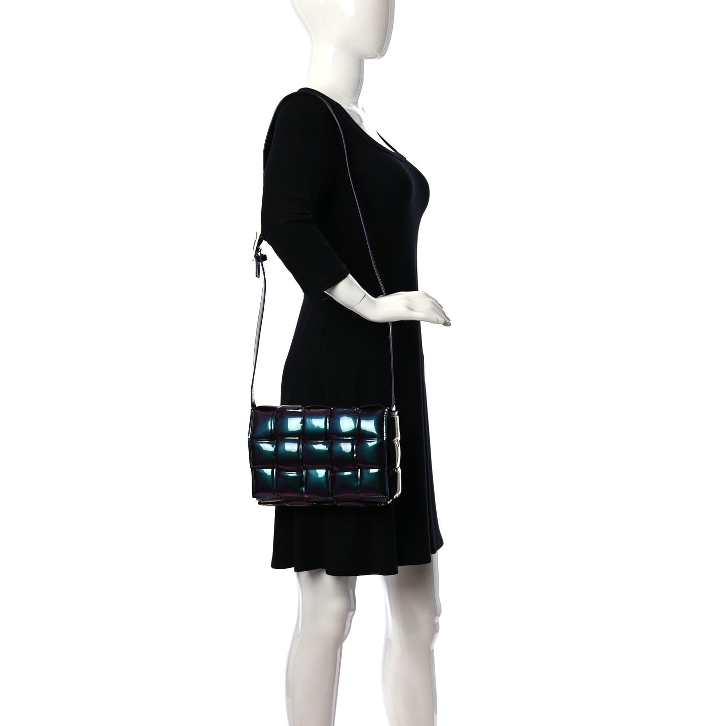 Glossy Nail Polish Nappa Maxi Intreccio Padded Cassette Crossbody Bag Holographic