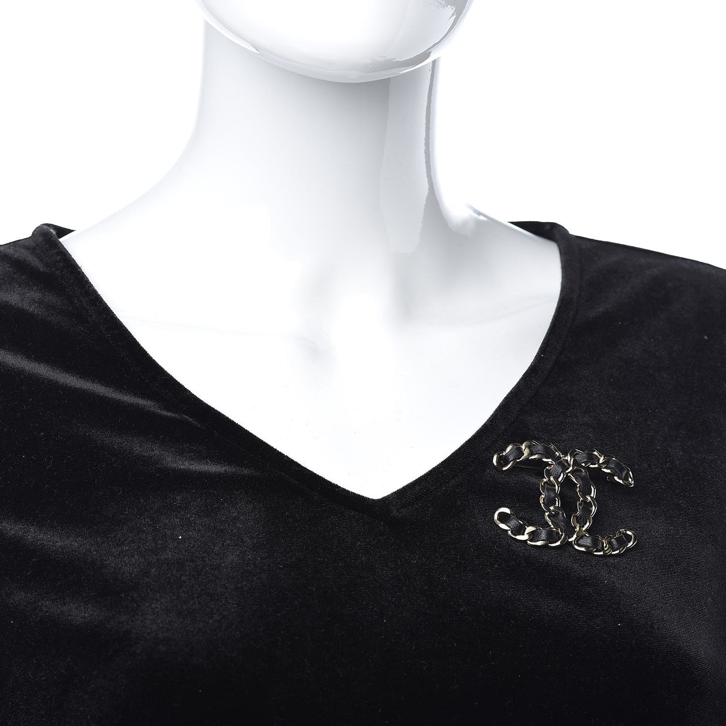 Lambskin Chain CC Brooch Black Gold