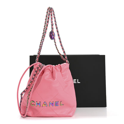 Chanel Shiny Calfskin Quilted Rainbow Metal Mini Chanel 22 Coral Pink 11 of 11