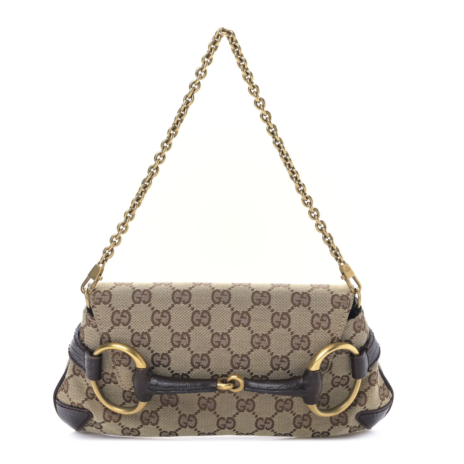 Gucci Monogram Horsebit Clutch Dark Brown 1 of 9