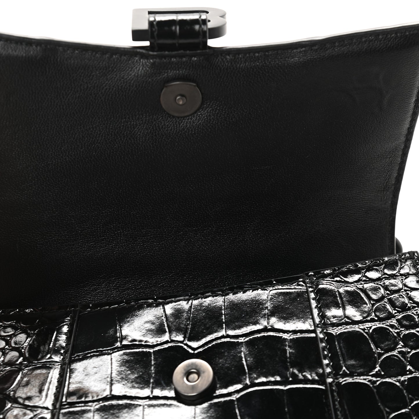 Shiny Calfskin Monochrome Crocodile Embossed Hourglass Top Handle Bag XS Black