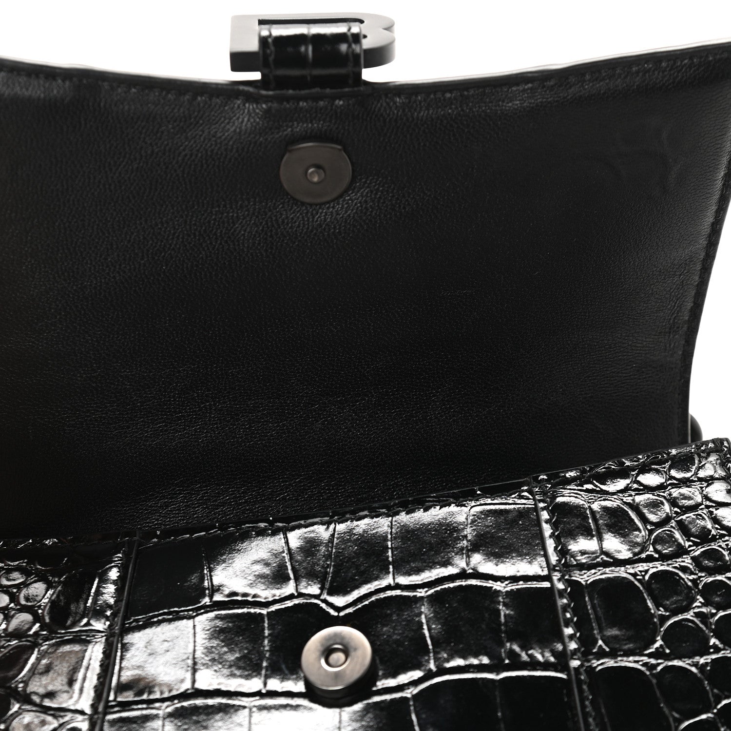 Balenciaga Shiny Calfskin Monochrome Crocodile Embossed Hourglass Top Handle Bag XS Black 9 of 9