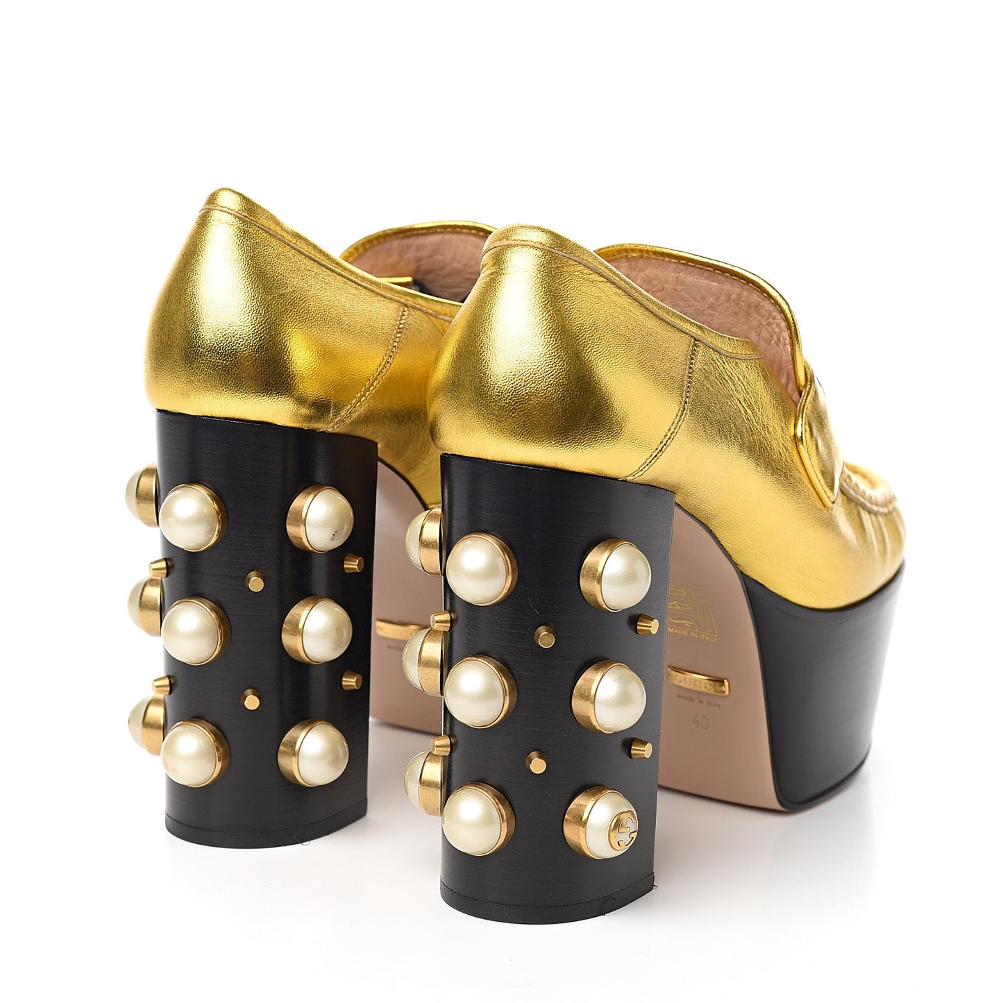 Malaga Kid Pearl Studded Vegas Platform Loafers 40 Gold