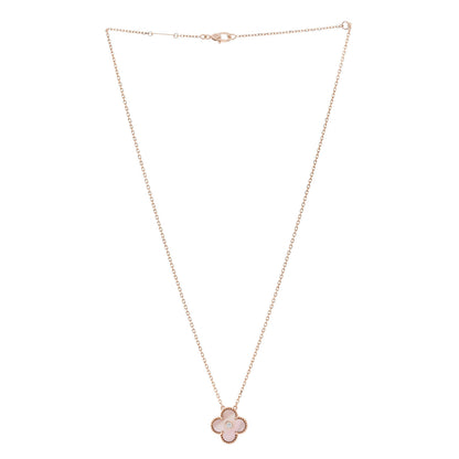 Van Cleef & Arpels 18K Rose Gold Diamond Pink Mother of Pearl Vintage Alhambra Pendant Necklace 3 of 7