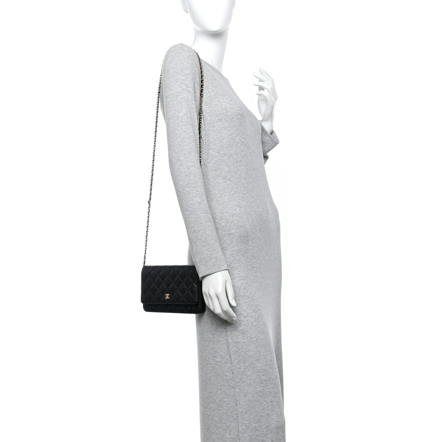 Caviar Quilted Wallet on Chain WOC Black