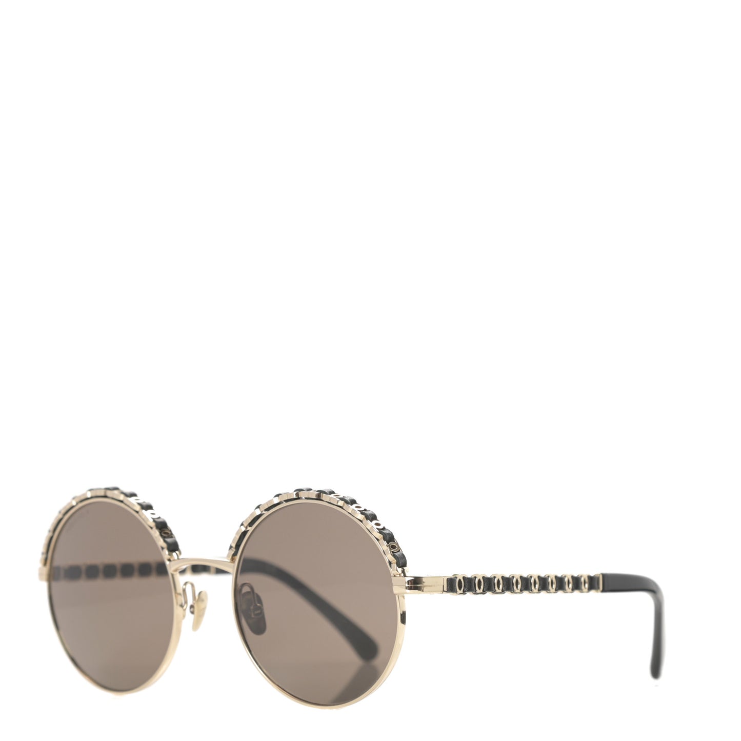 Metal Calfskin Round Chain Sunglasses 4265-Q Brown