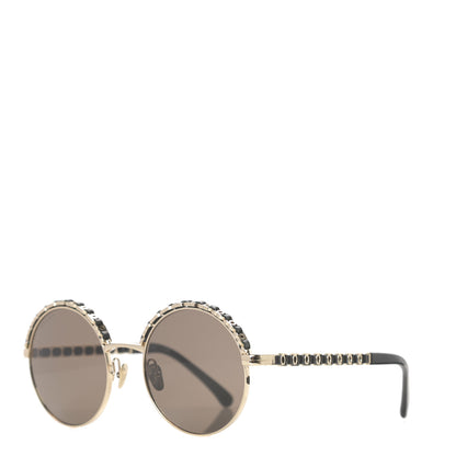 Chanel Metal Calfskin Round Chain Sunglasses 4265-Q Brown 1 of 8