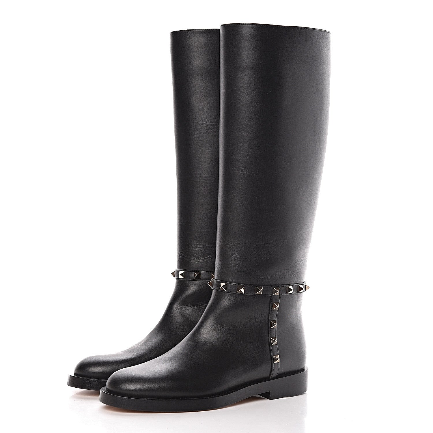 Valentino Garavani Calfskin Rockstud Knee High Flat Boots 36 Black 3 of 8