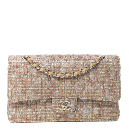 Chanel Tweed Quilted Medium Double Flap Brown Gold 1 of 9