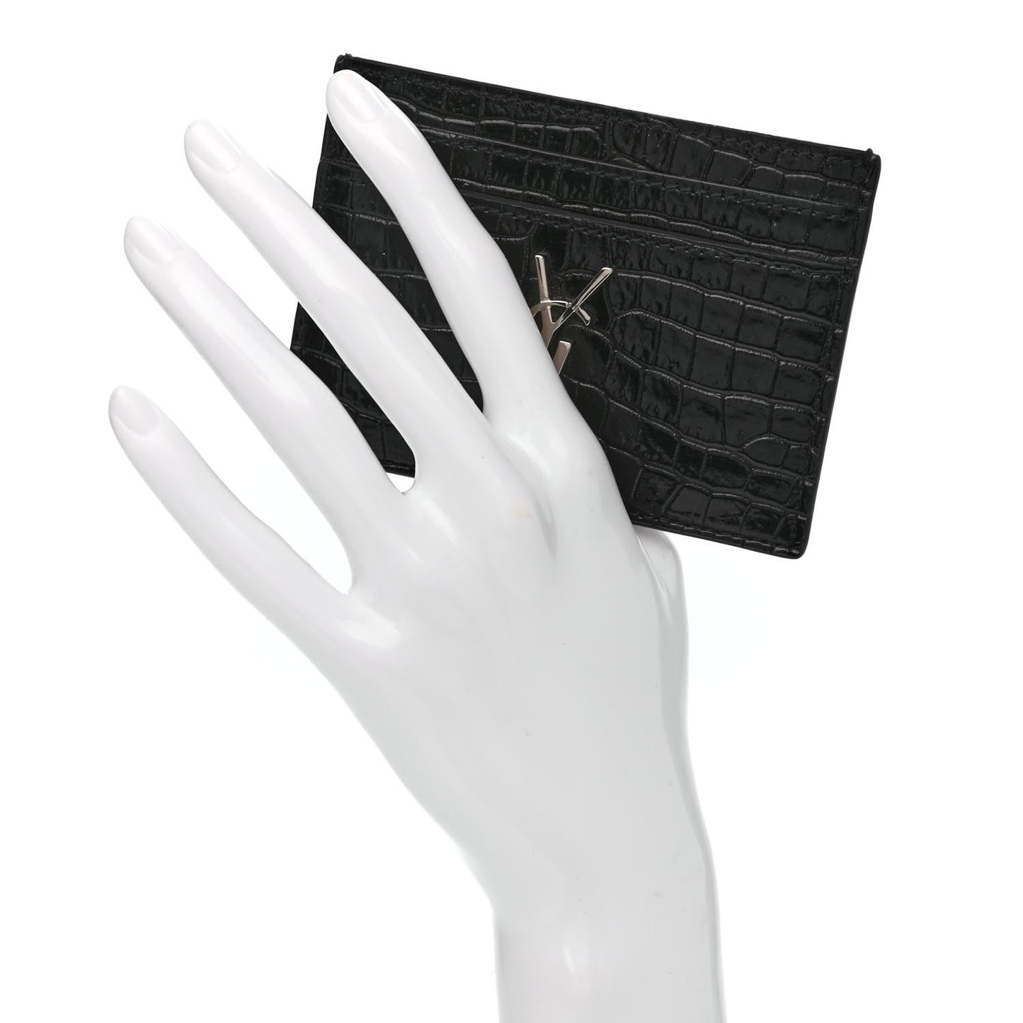 Calfskin Crocodile Embossed Monogram Credit Card Case Black