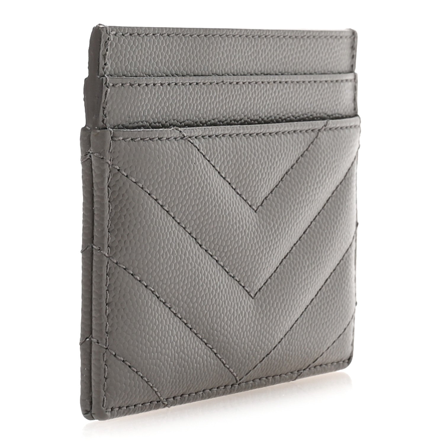 Saint Laurent Grain De Poudre Matelasse Chevron Monogram Credit Card Case Earth 3 of 7