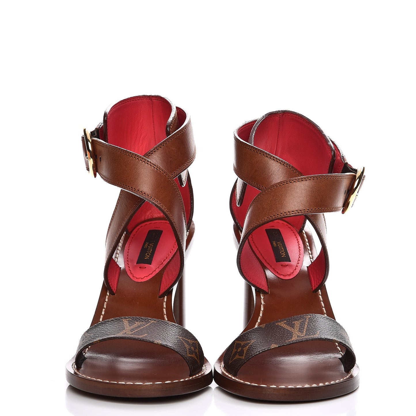 Calfskin Monogram Ocean Drive Heeled Sandals 36 Cognac
