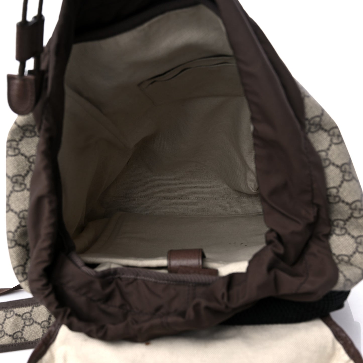 GG Supreme Monogram Medium Ophidia Double Buckle Backpack Brown