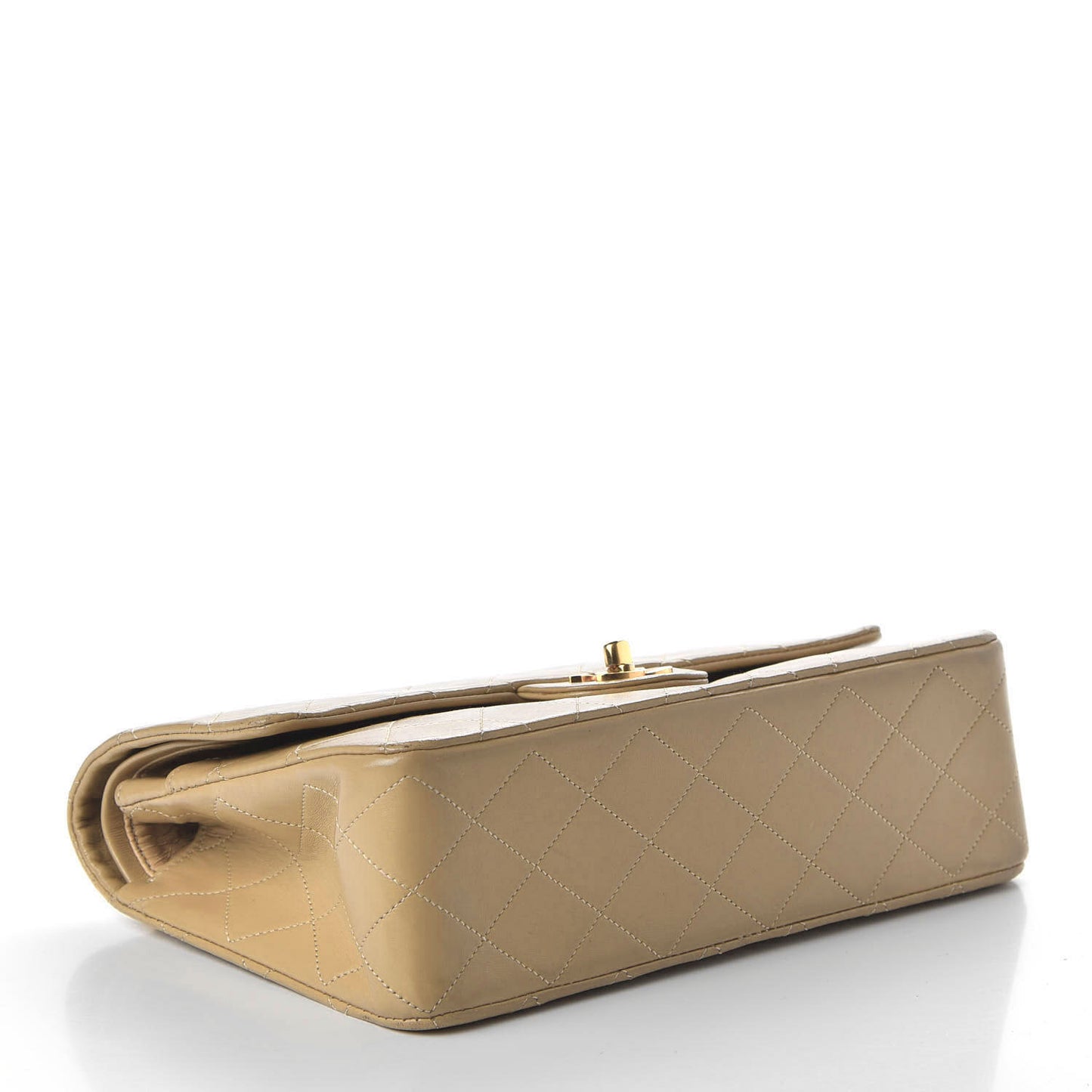 Lambskin Quilted Medium Double Flap Beige
