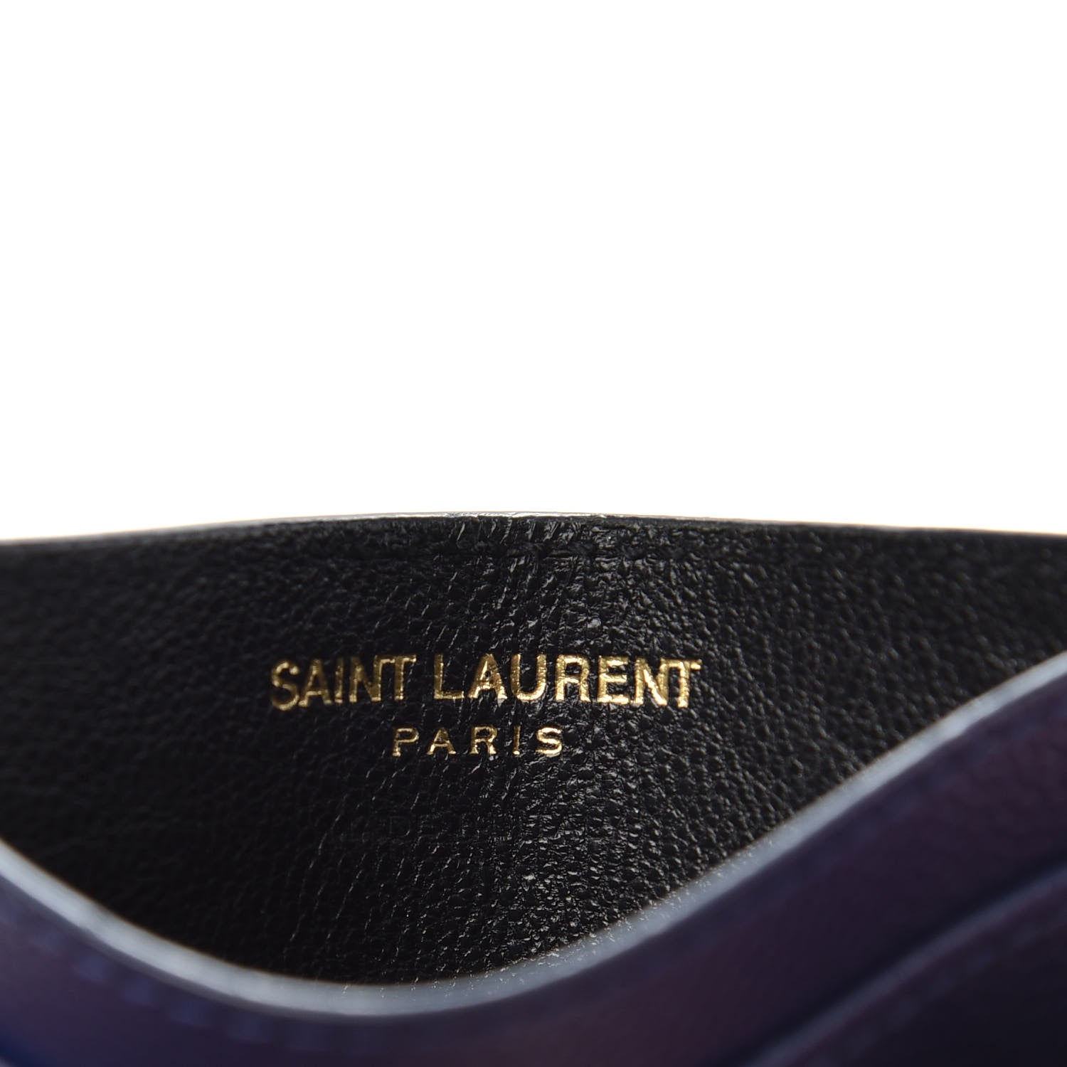 Saint Laurent Grain De Poudre Matelasse Chevron Monogram Credit Card Case Navy 5 of 9