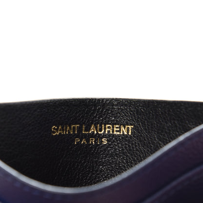 Saint Laurent Grain De Poudre Matelasse Chevron Monogram Credit Card Case Navy 5 of 9