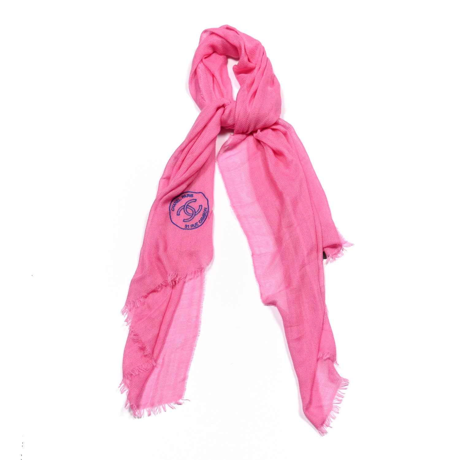 Chanel Cashmere Silk CC Rue Cambon Fringe Scarf Fuchsia 1 of 4