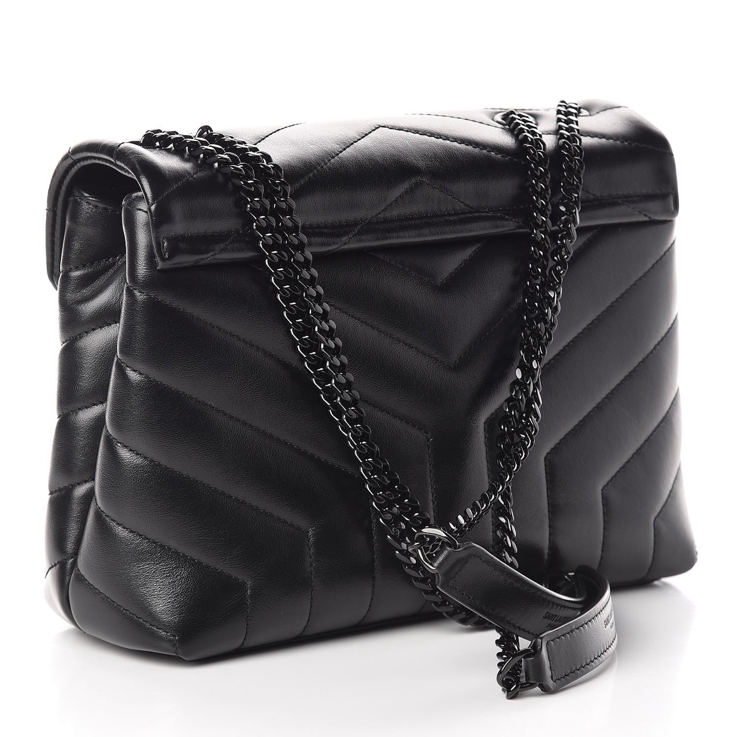 Calfskin Y Quilted Monogram Small Loulou Chain Satchel Black