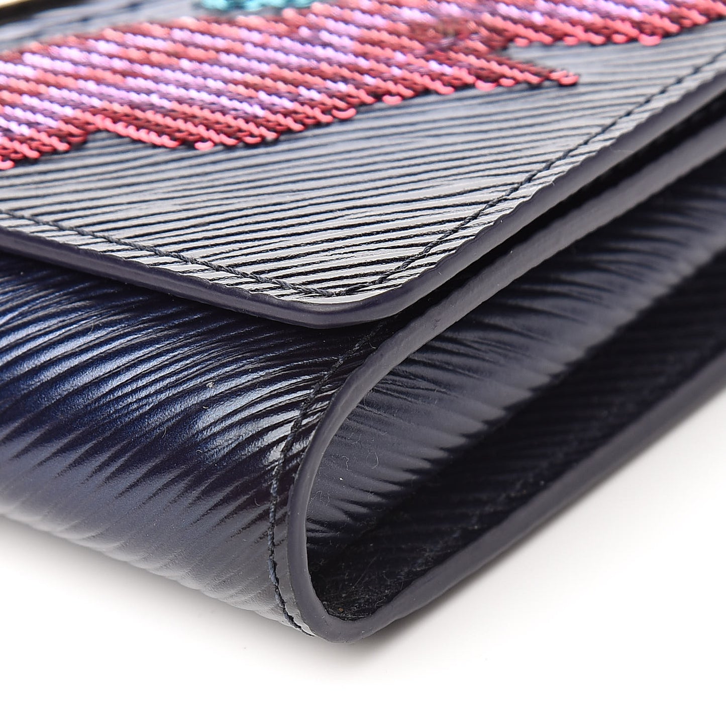 Epi Sequins Flame Twist Chain Wallet Blue Nuit